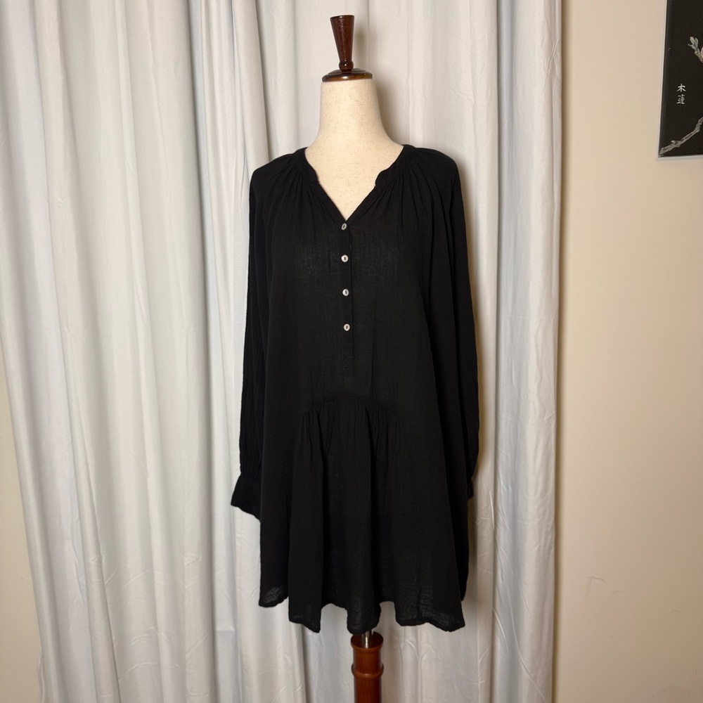 Honorine Paola Dress Black Cotton Gauze Beach Cover Up Tunic Women’s Small